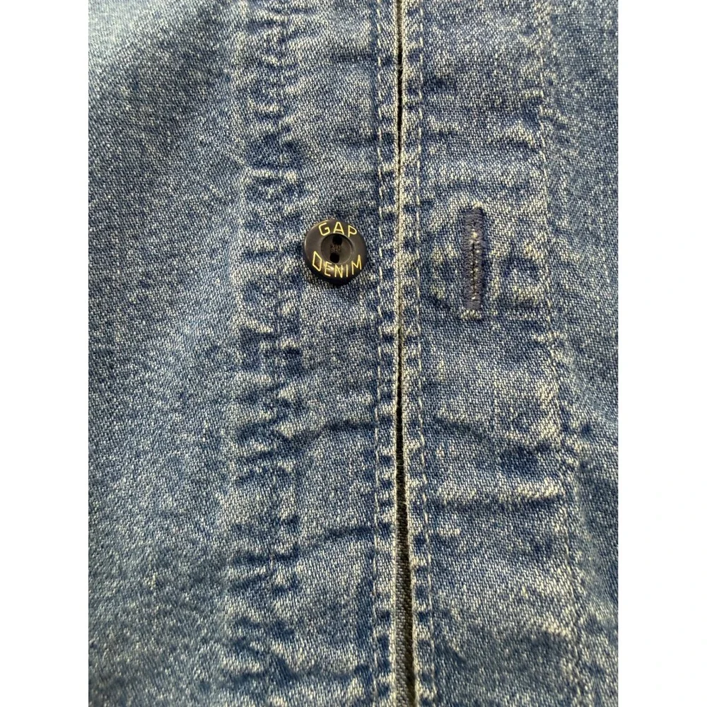 Gap Denim Youth XXL 14-16 Short Sleeve Button Down Shirt Medium Wash Blue Cotton